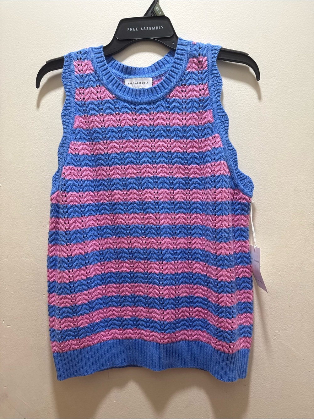 Free Assembly Blue & Pink Striped Sleeveless Knit Sweater